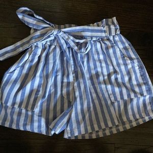 Self-Tie Striped Shorts